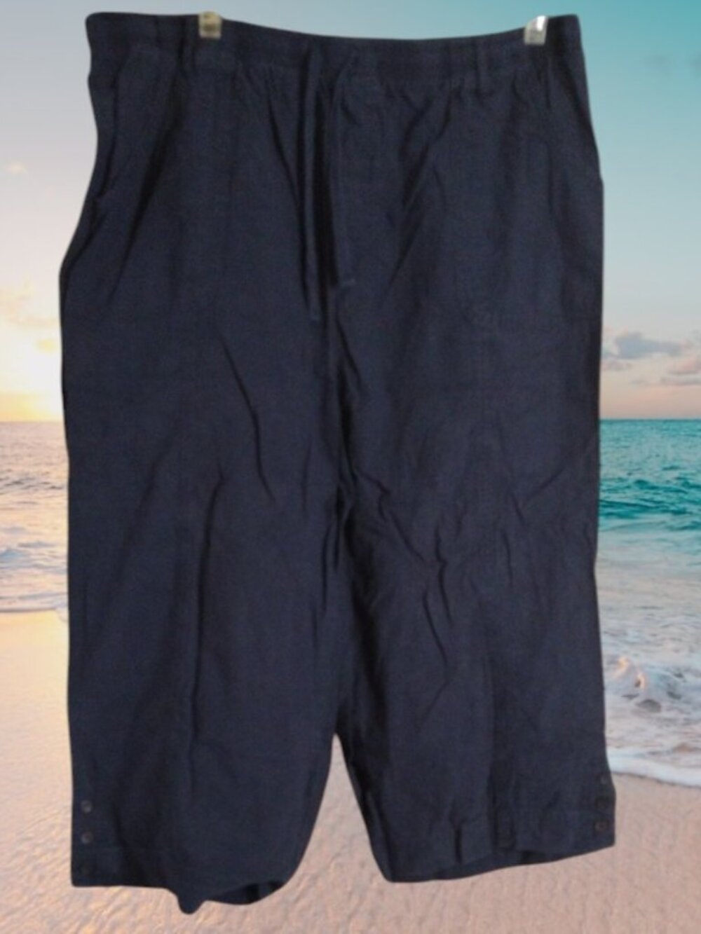 Karen Scott Navy Blue Drawstring Chino Shorts/Capris Size X Large 100% Cotton